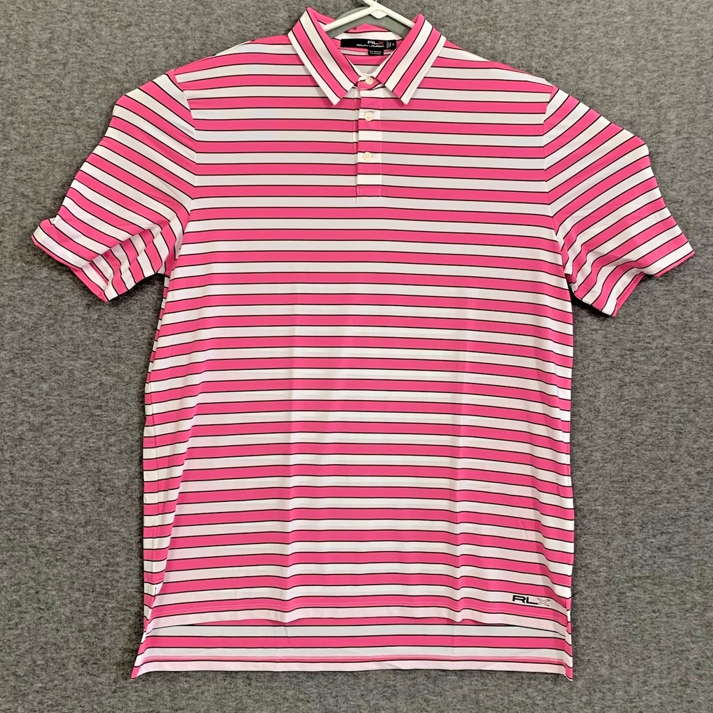RLX Ralph Lauren Polo Shirt Mens XL Pink Stripe Golf Performance Stretch Summer